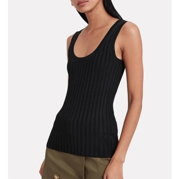 Veronica Beard Sandra Scoop Neck Ribbed Sleeveless Tank Top Black Large - Picture 1 of 6